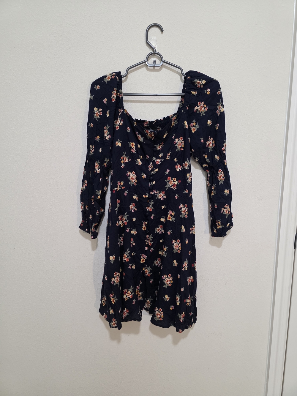 Angie Black Floral Long Sleeve Scoop Dress